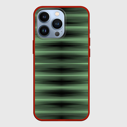 Чехол iPhone 13 Pro Зеленый полосатый градиент / 3D-Красный – фото 1