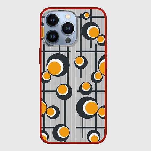 Чехол iPhone 13 Pro Абстракция из кругов и линий / 3D-Красный – фото 1