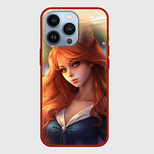 Чехол iPhone 13 Pro Рыжая девушка лиса / 3D-Красный – фото 1