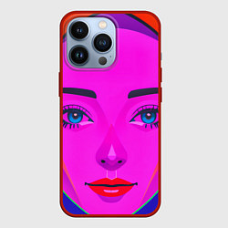 Чехол для iPhone 13 Pro Девушка с голубыми глазами и фиолетовым лицом, цвет: 3D-красный