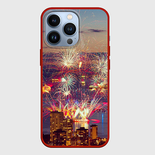Чехол iPhone 13 Pro Салют в ночном небе / 3D-Красный – фото 1