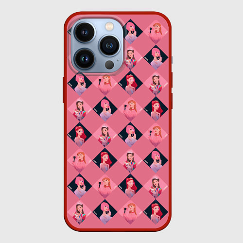 Чехол iPhone 13 Pro Розовая клеточка black pink / 3D-Красный – фото 1