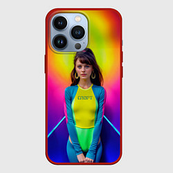 Чехол для iPhone 13 Pro Девушка гимнастка в неоновом зале, цвет: 3D-красный
