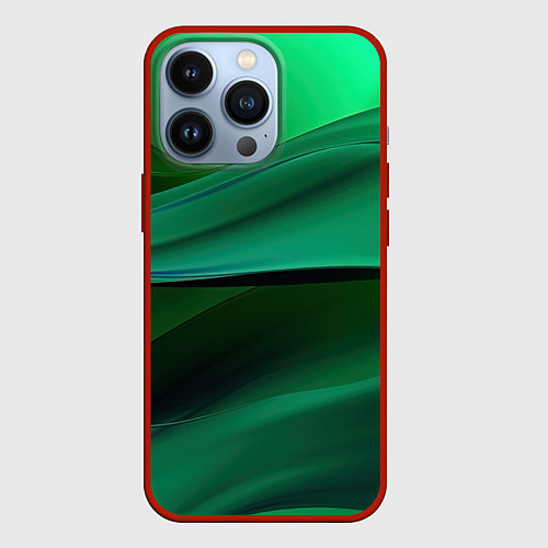Чехол iPhone 13 Pro Зеленые абстрактные волны / 3D-Красный – фото 1