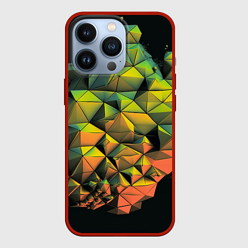 Чехол iPhone 13 Pro Зеленая кубическая абстракция / 3D-Красный – фото 1