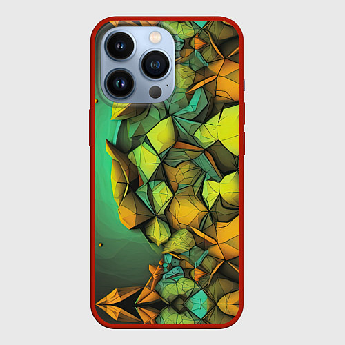 Чехол iPhone 13 Pro Зеленая объемная абстракция / 3D-Красный – фото 1