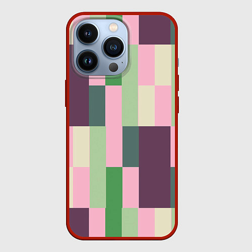Чехол iPhone 13 Pro Прямоугольный блочный паттерн / 3D-Красный – фото 1