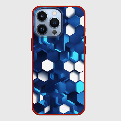 Чехол iPhone 13 Pro Cyber hexagon Blue / 3D-Красный – фото 1