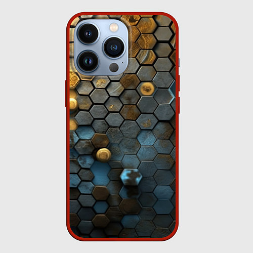 Чехол iPhone 13 Pro Позолоченая броня / 3D-Красный – фото 1