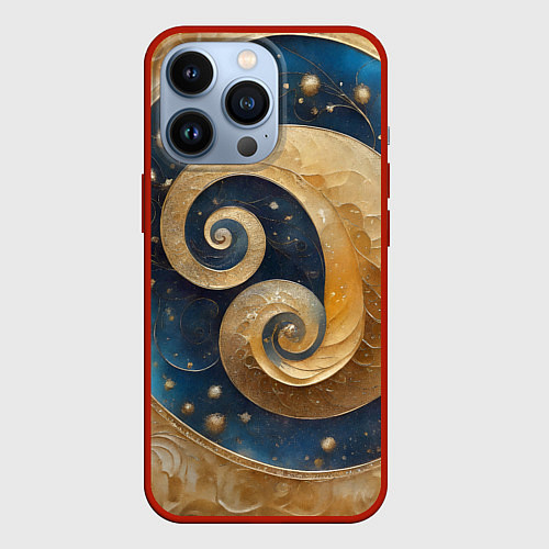 Чехол iPhone 13 Pro Синий золотой декоративный орнамент / 3D-Красный – фото 1