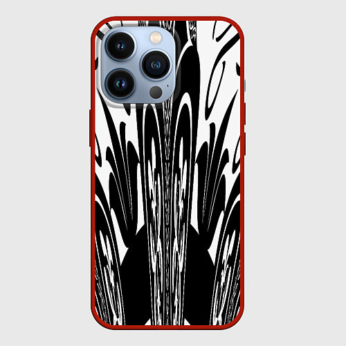 Чехол iPhone 13 Pro Черные завихрения / 3D-Красный – фото 1