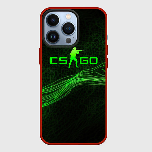 Чехол iPhone 13 Pro CSGO green abstract / 3D-Красный – фото 1