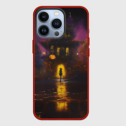 Чехол для iPhone 13 Pro Жуткий дом и ведьма с метлой, цвет: 3D-красный