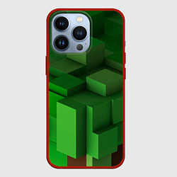 Чехол для iPhone 13 Pro Зелёный блоковый паттерн, цвет: 3D-красный