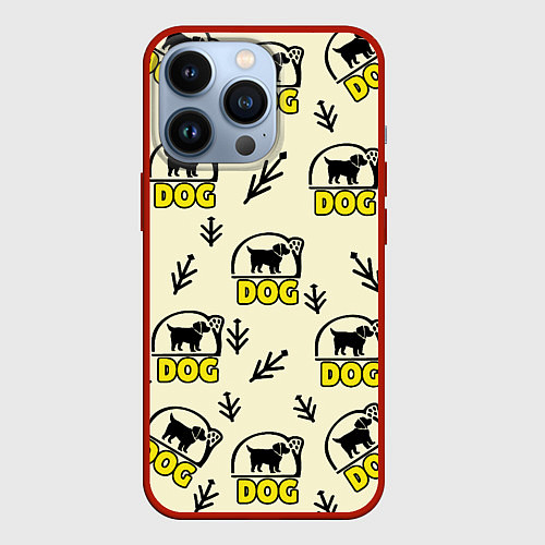 Чехол iPhone 13 Pro Дог силуэт собаки и веточка / 3D-Красный – фото 1