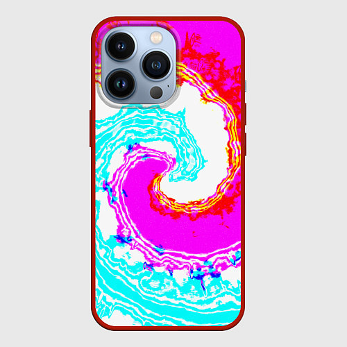 Чехол iPhone 13 Pro Тай-дай бирюзово-розовый / 3D-Красный – фото 1