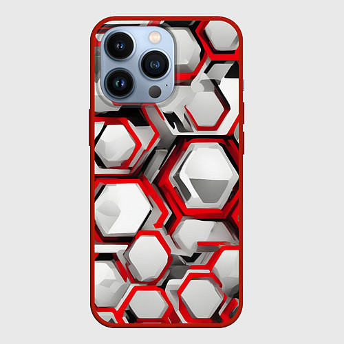 Чехол iPhone 13 Pro Кибер Hexagon Красный / 3D-Красный – фото 1