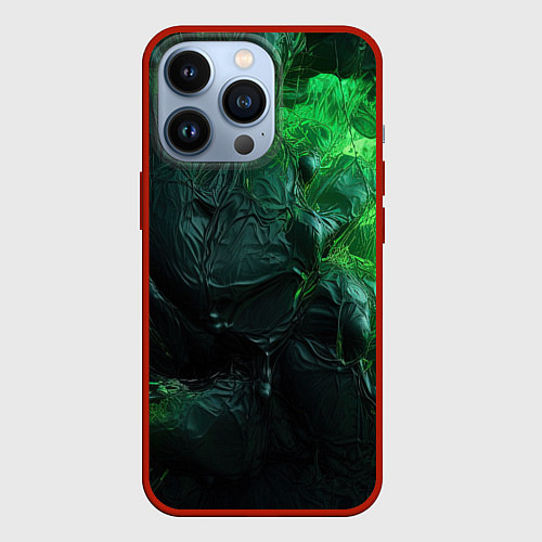 Чехол iPhone 13 Pro Зеленая объемная текстура / 3D-Красный – фото 1