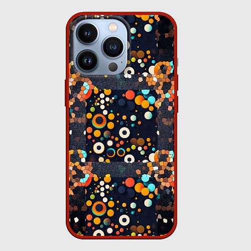 Чехол iPhone 13 Pro Разноцветные круги и кольца / 3D-Красный – фото 1