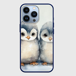 Чехол для iPhone 13 Pro Милые пингвины акварель, цвет: 3D-тёмно-синий