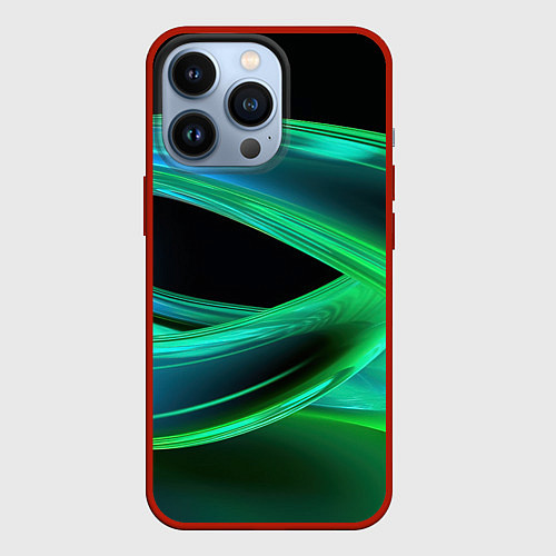 Чехол iPhone 13 Pro Green lines abstract / 3D-Красный – фото 1
