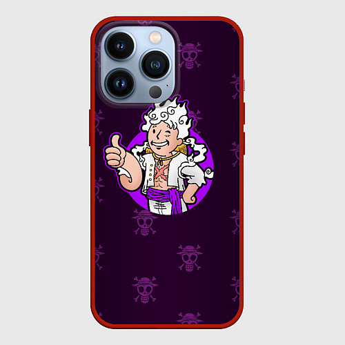 Чехол iPhone 13 Pro One piece - Луффи в стиле Пип-Бой / 3D-Красный – фото 1