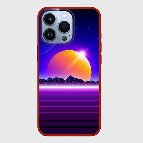 Чехол iPhone 13 Pro Mountains - sun - space - vaporwave / 3D-Красный – фото 1