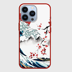 Чехол для iPhone 13 Pro Хокусай большая волна в Канагаве - пародия укиё, цвет: 3D-красный