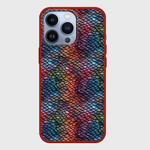 Чехол iPhone 13 Pro Разноцветная чешуя дракона / 3D-Красный – фото 1