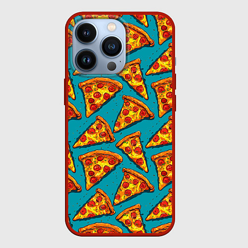 Чехол iPhone 13 Pro Кусочки пиццы на синем фоне / 3D-Красный – фото 1