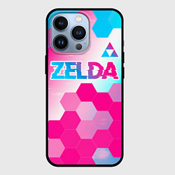 Чехол для iPhone 13 Pro Zelda neon gradient style: символ сверху, цвет: 3D-черный