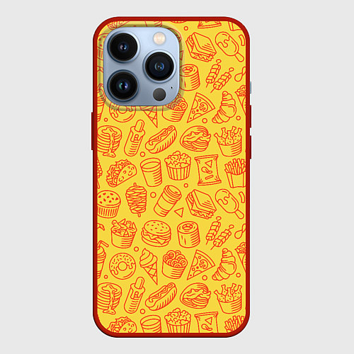 Чехол iPhone 13 Pro Фастфуд - жёлтый / 3D-Красный – фото 1