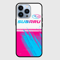 Чехол для iPhone 13 Pro Subaru neon gradient style: символ сверху, цвет: 3D-черный