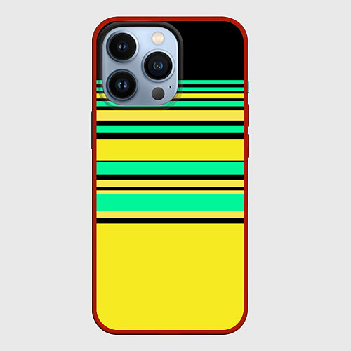 Чехол iPhone 13 Pro Разноцветный черно желтый с зеленым полосатый узор / 3D-Красный – фото 1