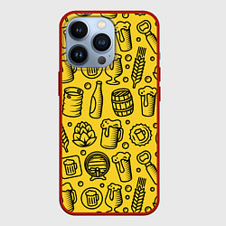 Чехол для iPhone 13 Pro Пиво и аксессуары - жёлтый, цвет: 3D-красный