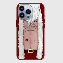Чехол для iPhone 13 Pro Прикольный костюм санта клауса - голое тело, цвет: 3D-красный