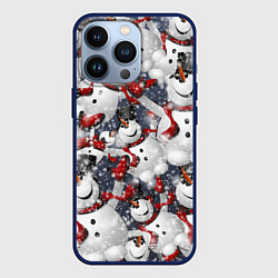 Чехол для iPhone 13 Pro Зимний паттерн со снеговиками, цвет: 3D-тёмно-синий