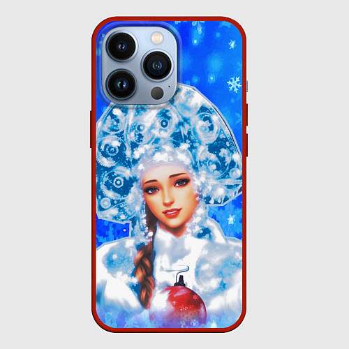 Чехол iPhone 13 Pro Красивая русская снегурочка / 3D-Красный – фото 1