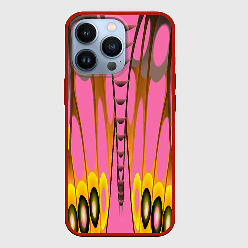 Чехол iPhone 13 Pro Розовый бабочкин мотив / 3D-Красный – фото 1