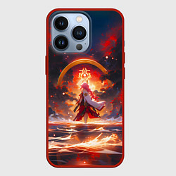 Чехол для iPhone 13 Pro Яэ Мико и небо, цвет: 3D-красный
