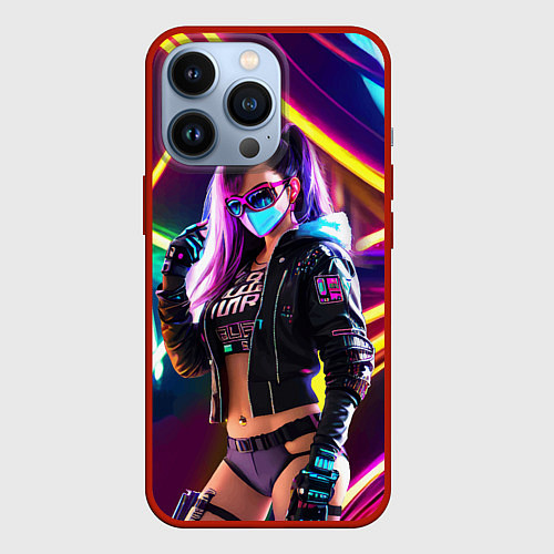 Чехол iPhone 13 Pro Cool girl - cyberpunk - neon glow / 3D-Красный – фото 1