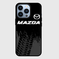 Чехол для iPhone 13 Pro Mazda speed на темном фоне со следами шин: символ, цвет: 3D-черный