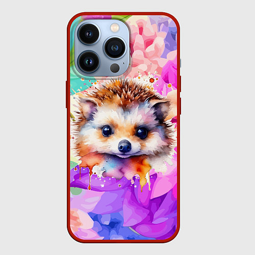 Чехол iPhone 13 Pro Ежик в цветах / 3D-Красный – фото 1