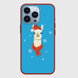 Чехол для iPhone 13 Pro Милая лама в красной шляпе и шарфе, цвет: 3D-красный