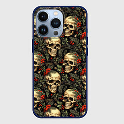 Чехол для iPhone 13 Pro Череп рябина шишки и хвойные ветки, цвет: 3D-тёмно-синий
