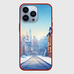 Чехол для iPhone 13 Pro Новогодний город, цвет: 3D-красный