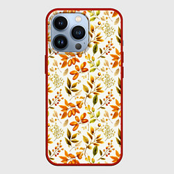 Чехол для iPhone 13 Pro Осенние листья и желуди, цвет: 3D-красный