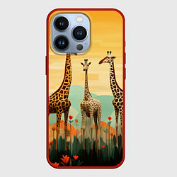 Чехол для iPhone 13 Pro Три жирафа в стиле фолк-арт, цвет: 3D-красный
