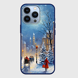 Чехол для iPhone 13 Pro Новогодний городской пейзаж, цвет: 3D-тёмно-синий