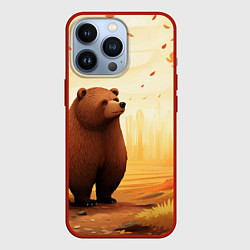 Чехол для iPhone 13 Pro Мишка в осеннем лесу фолк-арт, цвет: 3D-красный